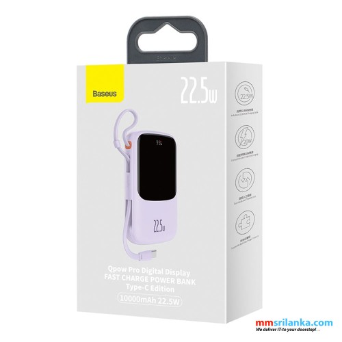 Baseus Qpow Pro 10000mAh 22.5W Digital Display Fast Charge Power Bank Type-C Edition Purple 